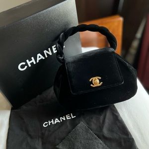 Chanel black small top handle evening bag